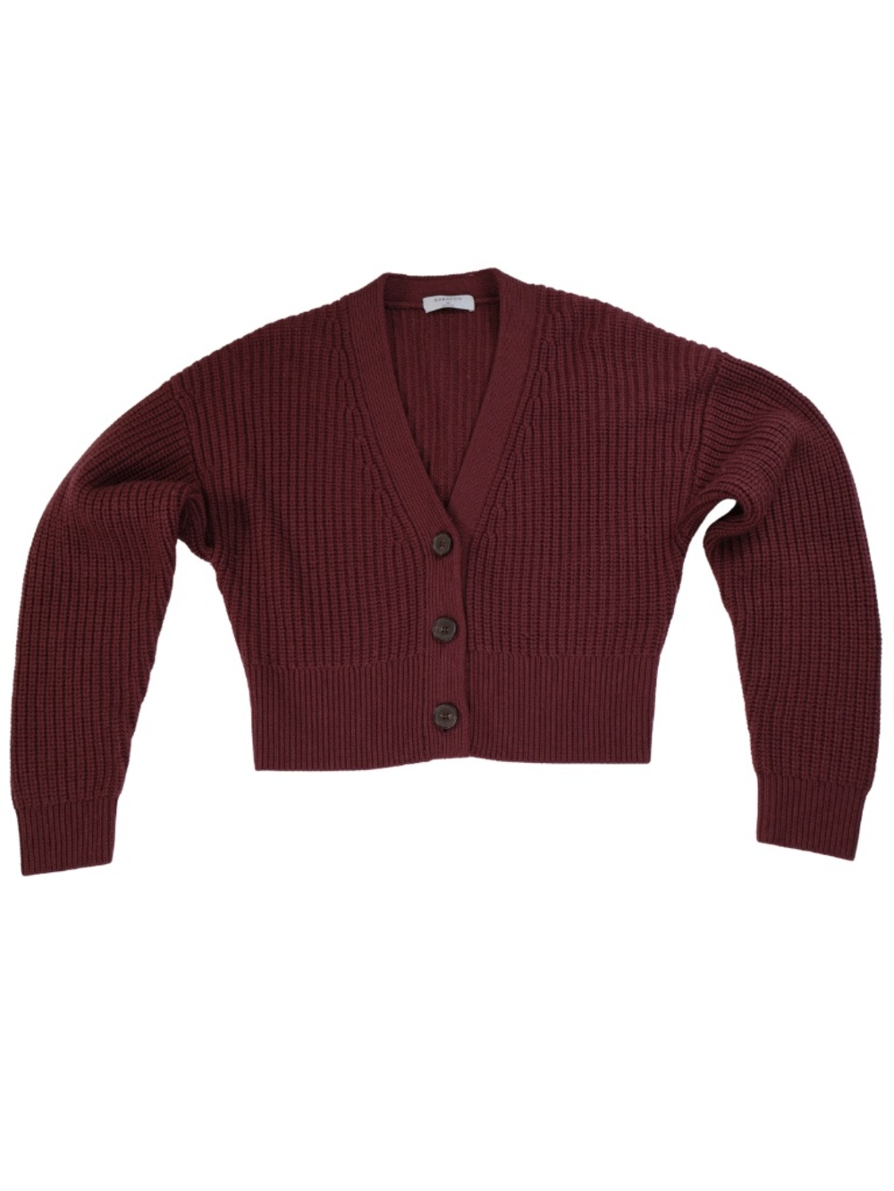Babaton Maron Cardigan XS Merino Wool Burgundy Cropped Knit Sweater